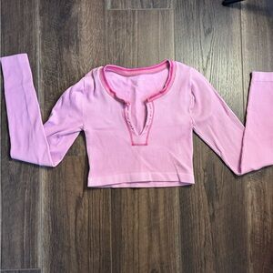 Urban Outfitters Pink Ribbed Henley Top